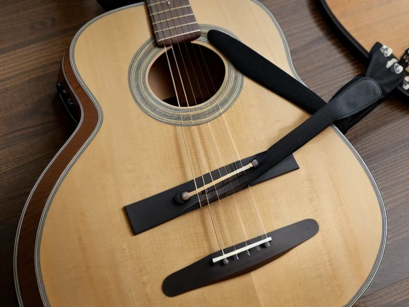 Manos de un adulto principiante practicando acordes abiertos en una guitarra acústica para tocar en la iglesia