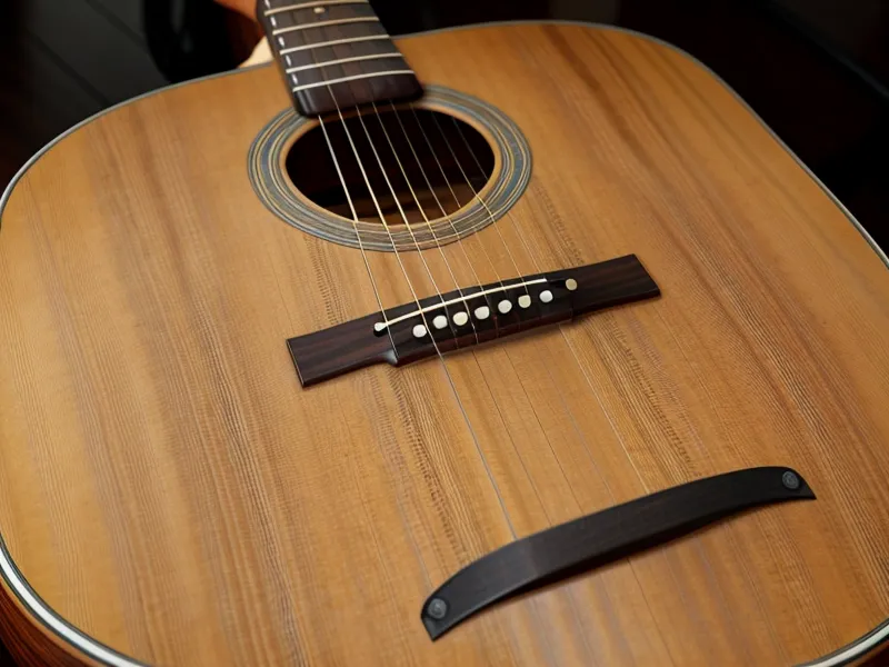 Primer plano de una mano derecha rasgueando ritmos de guitarra acústica con fluidez mientras se aprende guitarra