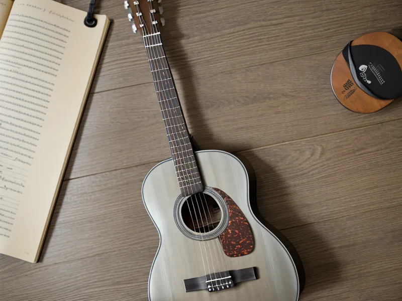 Teléfono móvil mostrando una lección del curso Guitarra Master para aprender guitarra sobre una mesa de madera
