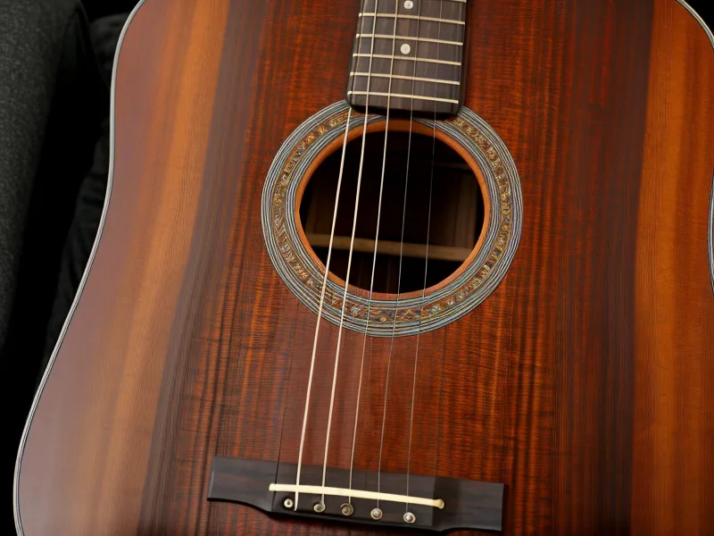 Estudiante de guitarra siguiendo un programa online en una tarde lluviosa