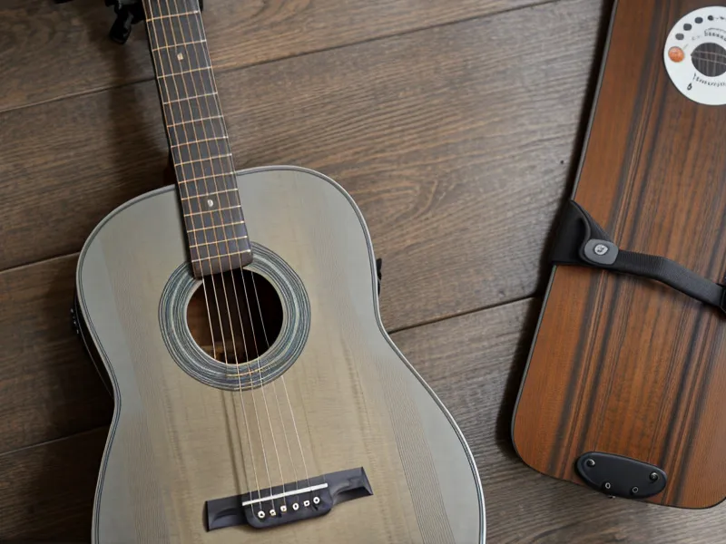 Tableta mostrando diagramas de acordes para guitarra en un entorno de práctica