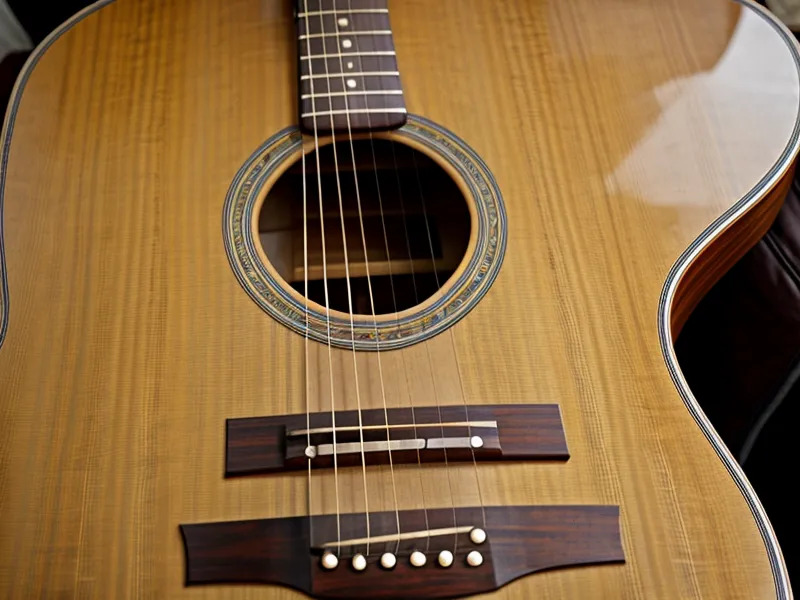 Guitarra acústica apoyada en un sofá junto a un cuaderno de acordes