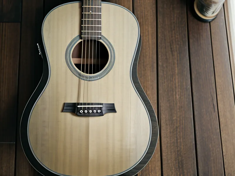 Pantalla de laptop mostrando lección de guitarra online con profesor