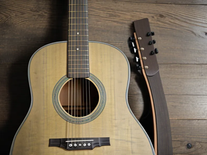 Capo plateado colocado en el mástil de una guitarra acústica de madera oscura