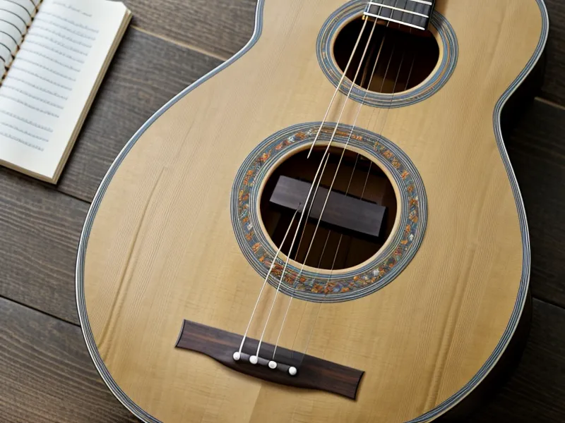 Afinador de guitarra mostrando 440 Hz con una reunión familiar de fondo