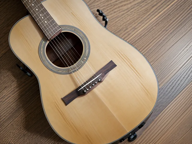 Primer plano de una mano de principiante practicando el acorde de Fa mayor con cejilla en un curso de guitarra online
