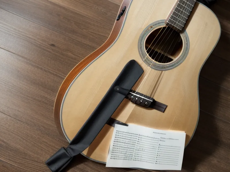 Afinador digital en el clavijero de una guitarra marcando 440 Hz.